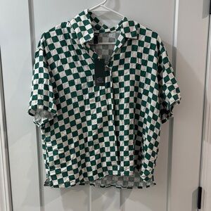Wild Fable Green and White Checkered Blouse